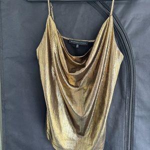Gold lame sleeveless spaghetti strap disco top shirt